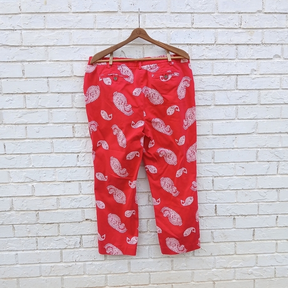 Lands' End Red Paisley Print Pants Mid Rise Straight - Picture 6 of 8
